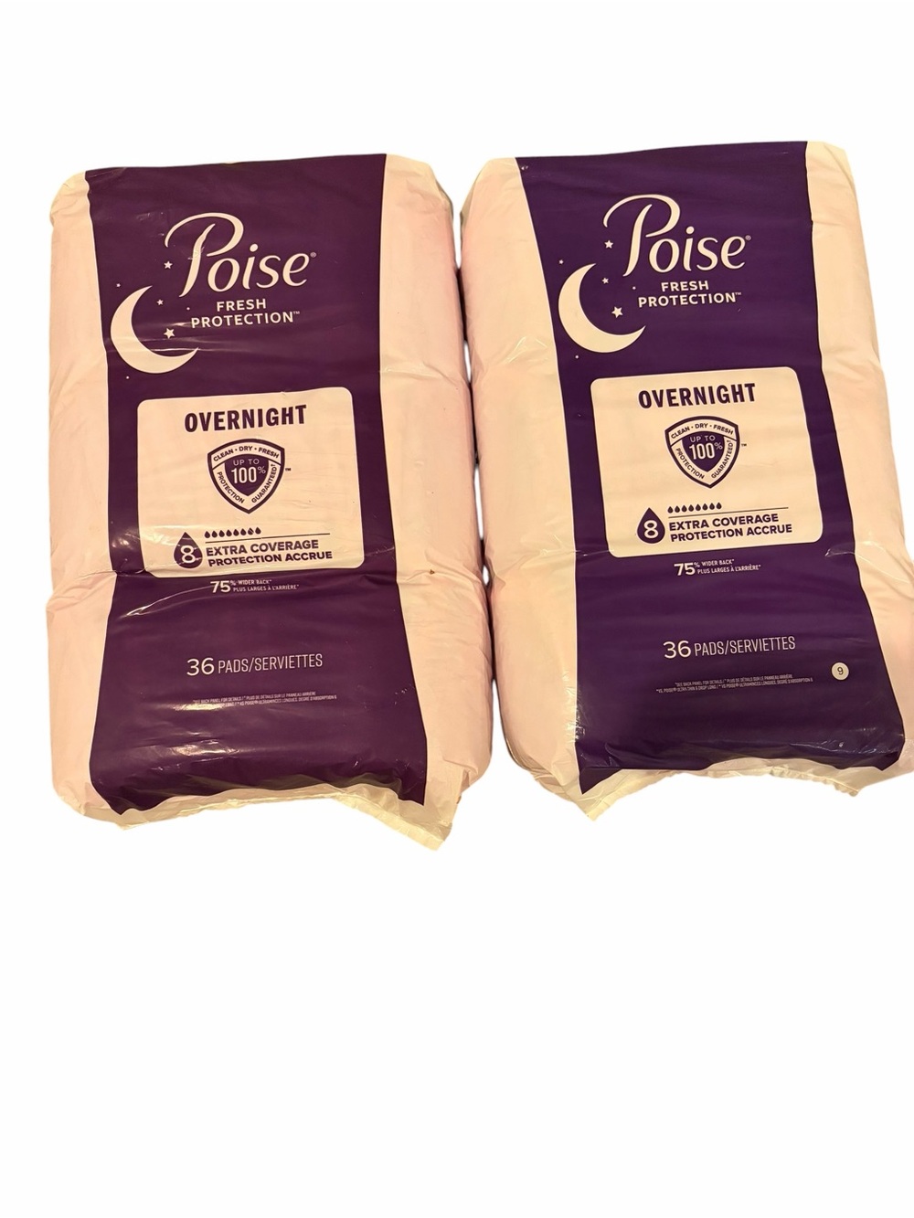 Poise Overnight Pads - 2 x 36 Count (72 Total)